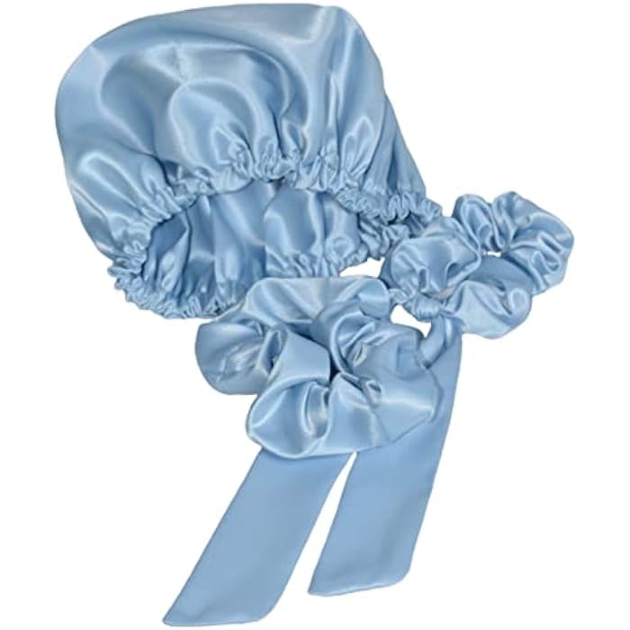 Satin Bonnet With 2 Scrunchies Suitable Size And Amazing Color - Baby Blue - Image 1